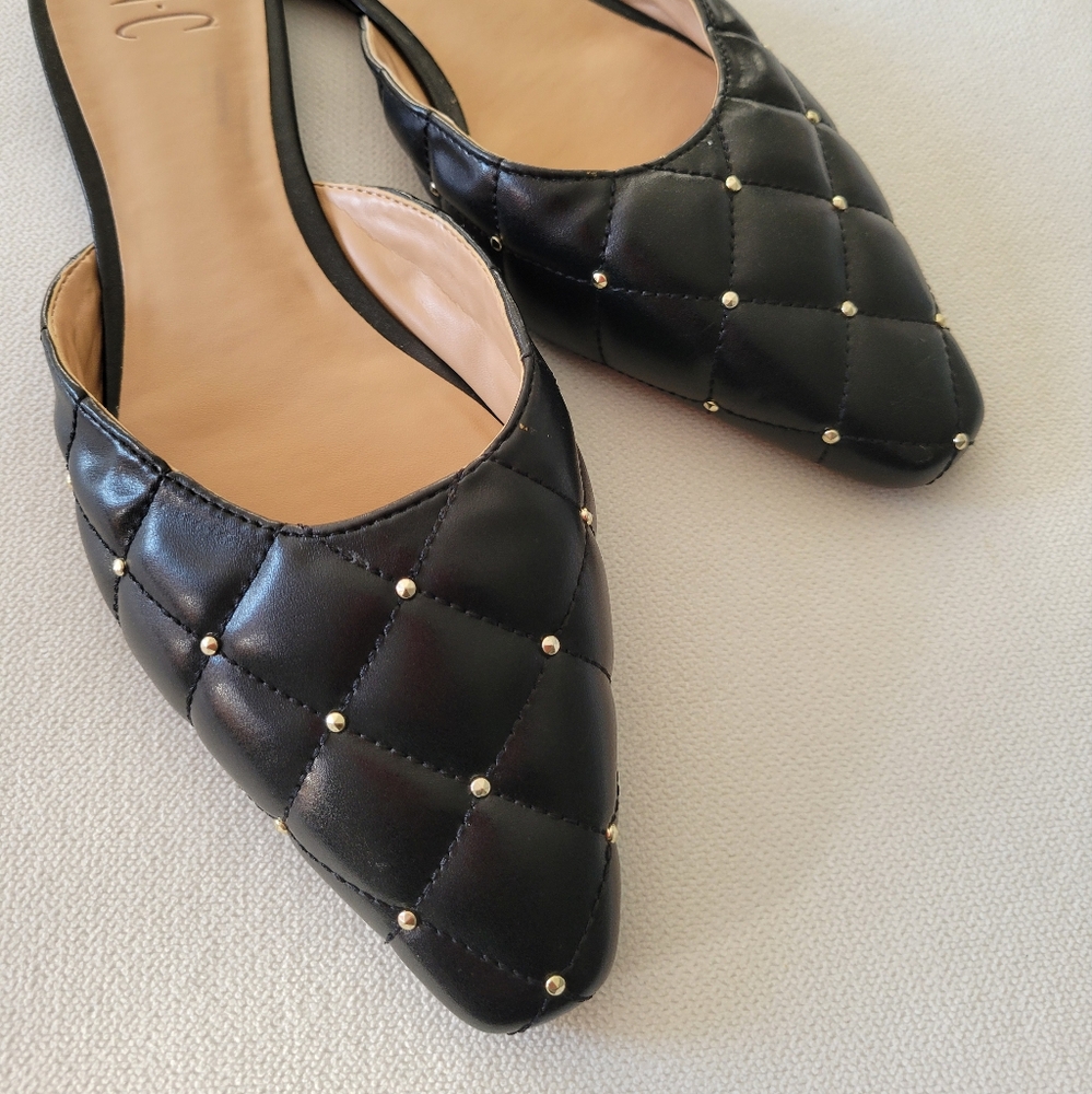 INC International Concepts Black Quilted Vegan Leather Flat Mule Studded Slides - Picture 3 of 4